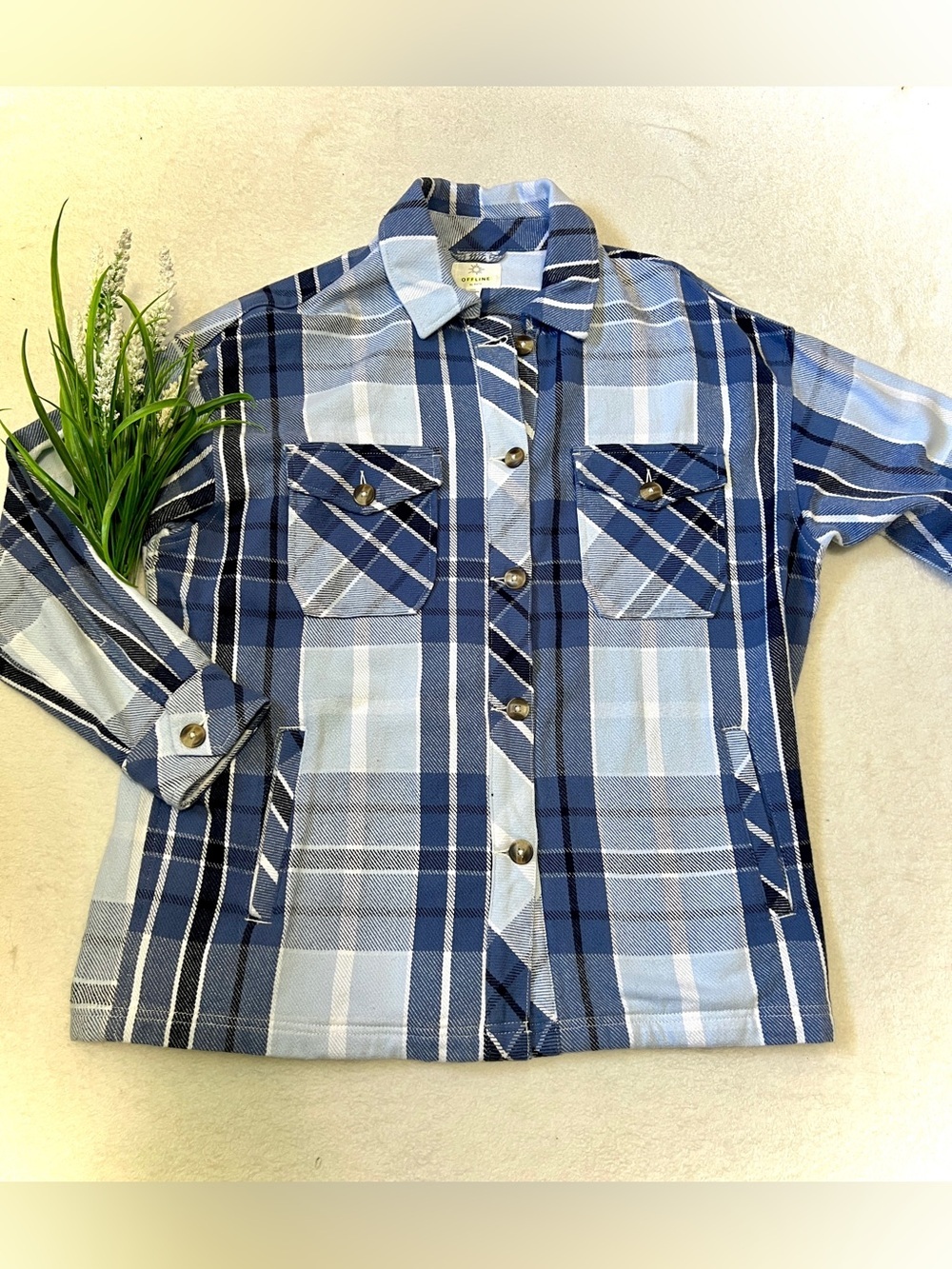 Offline by Aerie Plaid Flannel Button Down Shirt Jacket - Medium